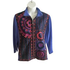 Vintage Bob Mackie Wearable Art Jacket 2X Suede Knit Embroidered Zip Up Colorful